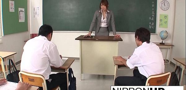  Japanese teacher masturbates and gives a blowjob in class